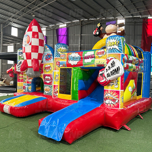 Château gonflable Commercial de qualité supérieure pour enfants, motif fusée Pop Art de bande dessinée, avec toboggan, pour fêtes et parcs d'attractions - Product Image 5