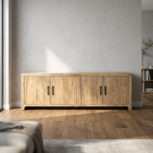Solid Wood <b>TV</b> <b>Stand</b> 65 In And Up Four-door Storage Cabinet Scandinavian Modern Living Room Furniture Floor Mount Oak Design - Product Image 3