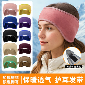 Winter Running Headband With Sweatband Adjustable Velcro Extra Wide Windproof For Children German Fleece Monochrome - Product Image 2