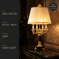 Lampe de table candélabre noire et dorée, veilleuse E14 220V, abat-jour en tissu bicolore pour credenza, bibliothèque, console, chariot de bar, casier à vin