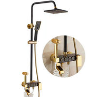 Ensemble de douche mural thermostatique numérique de luxe en laiton doré rose avec écran LED complet pour salle de bain