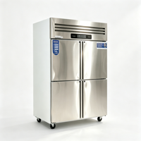 Réfrigérateur vertical commercial en acier inoxydable à 4 portes avec ventilation à persiennes, fournitures hôtelières et de restauration, roulettes, cuisine