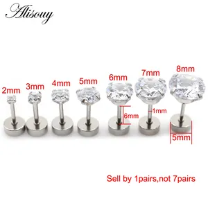 Alisouy in acciaio inox Unisex donna uomo ragazza rotonda di cristallo zircone orecchini orecchini 4 polo Tragus cartilagine Piercing gioielli