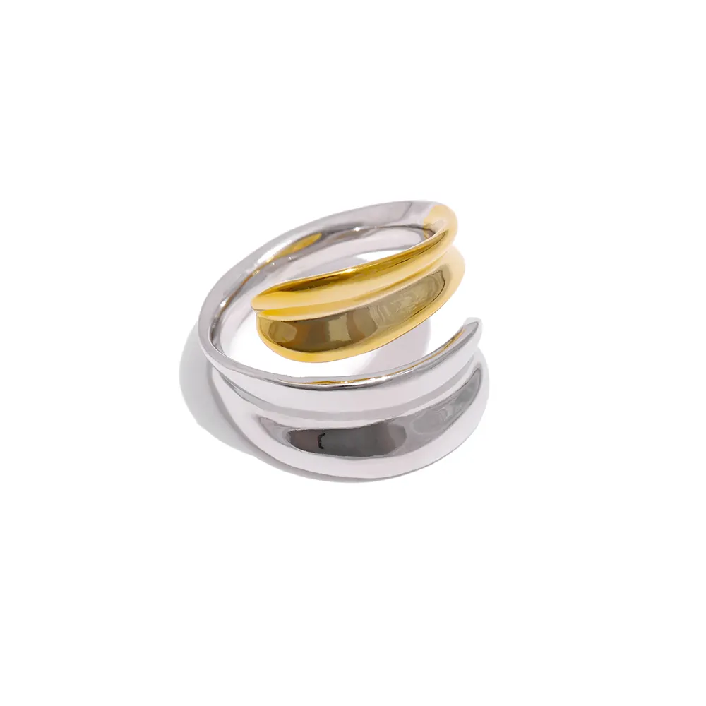 JINYOU Minimalist Gold Silver Color Adjustable Ring 925 Sterling Silver Leaf Ring for Women