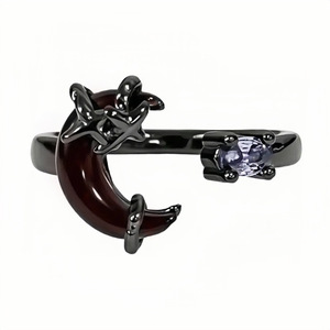 Cổ Điển Punk Gothic Rắn Mặt Trăng Brass Với Màu Đen Mạ khảm Cubic Zirconia, Moonstone Có Thể Điều Chỉnh Mở Vòng Cho Phụ Nữ - Product Image 5