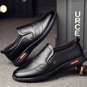 Men's Casual Leather <b>Shoes</b> Inner <b>Height</b> <b>Increase</b> 6Cm Slip-On Fashionable Business Wear Black Solid Color - Product Image 3