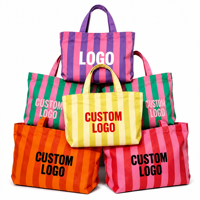 Sac fourre-tout en toile rayée écologique en gros, couleur et taille personnalisables, sac de courses réutilisable en coton, service OEM professionnel