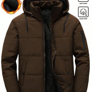 Chaqueta de plumón acolchada extragrande para hombre, estilo urbano, con logotipo bordado personalizado, cortavientos, impermeable, con cremallera y capucha. - Product Image 4