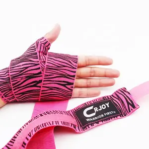 Fasciatura da boxe personalizzata durevole e traspirante di vendita calda fasce per le mani con stampa zebrata rosa
