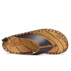 Infradito in Pelle Casual con Logo Personalizzato, Ciabatte da Spiaggia Artigianali per Uomo, <span class=keywords><strong>Sandali</strong></span> <span class=keywords><strong>Marroni</strong></span> - Product Image 5