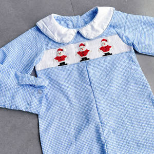 Qingli OEM personnalisé noël bébé garçons vêtements d'hiver avec purement main smocké père noël pas de tarif pour bébé barboteuses - Product Image 3