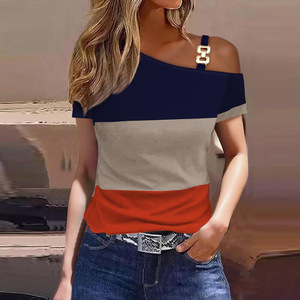 Femmes Eté Chic Elégant Asymétrique <span class=keywords><strong>T</strong></span>-<span class=keywords><strong>shirt</strong></span> à Manches Courtes Imprimé One Shoulder Blouse <span class=keywords><strong>Femme</strong></span> Tendance 2025 - Product Image 2