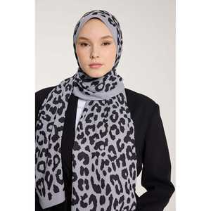 ผ้าคลุมฮิญาบลายเสือดาว สีเงินดำ น้ำหนักเบา ผลิตจากโพลีเอสเตอร์ สำหรับผู้หญิง ทรงยาว - Product Image 1