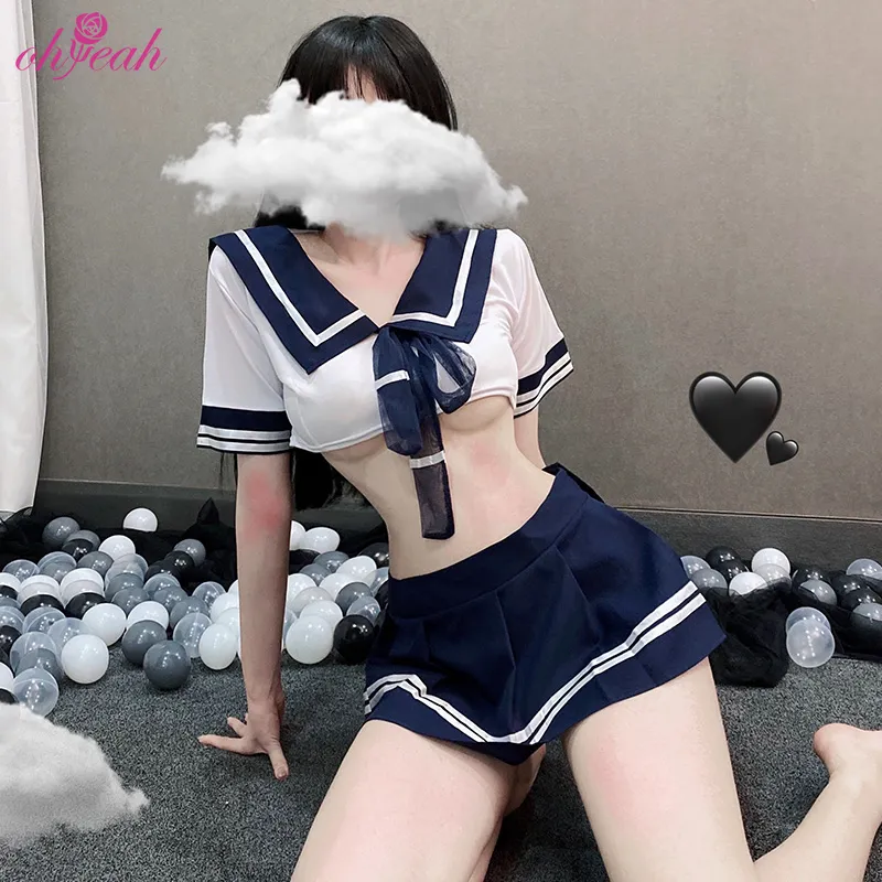 Sexy Uniformes Adult Costumes Lovely Japanese Girl Mature School Dress Mini Skirt 3 Piece Sailor Lingerie Suit