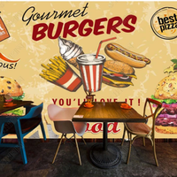 Desain Interior Kreatif Mural Dinding Pizza Kartun Gourmet Latar Belakang Restoran Cepat Saji Wallpaper 3D