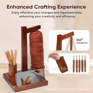 Wooden Spool Holder Yarn Rack With <b>Crochet</b> <b>Hooks</b> Stand For Home Needlework Desktop Use - Product Image 5