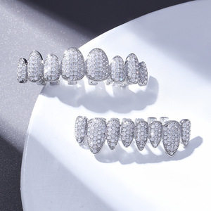 Fine Grillz – Couronnes dentaires 8 dents or et argent, micro-incrustation de zircon, unisexe, usage quotidien, design géométrique - Product Image 2