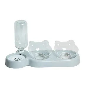 Automatic Double Water Dispenser Tilted Plastic Elevated Raised Stand Cat Feeding Water Food Double Cat Bowl