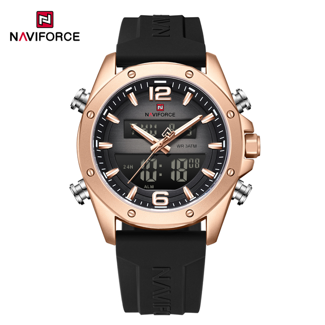 Naviforce 9264 Sports Dual Display Lcd Analog Electronic Clock Silicone Strap 30m Waterproof Fashion Quartz Digital Men Watches