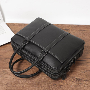 Sac à main pour <span class=keywords><strong>homme</strong></span> en <span class=keywords><strong>cuir</strong></span> véritable à double fermeture éclair, sac pour ordinateur portable de 14 pouces, grande capacité, sac de voyage d'affaires souple, sac à bandoulière en <span class=keywords><strong>cuir</strong></span> de vache - Product Image 1