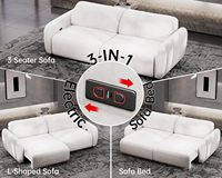 Sofá Cama Eléctrico Moderno Minimalista Morden Fort con 4 Puertos de Carga USB, Respaldo Grueso, Cómodo, 3 Plazas, para Sala de Estar, Color Beige