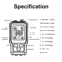 Testeur de sol numérique 10-en-1 NPK, kit de mesure de la fertilité du sol, de l'humidité, de la luminosité et de l'EC, sonde en acier inoxydable, écran LCD, pour jardin et ferme