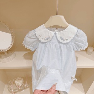 Robe de princesse en coton pour bébé fille, col <span class=keywords><strong>Peter</strong></span> <span class=keywords><strong>Pan</strong></span> brodé, manches bouffantes, pour les fêtes d'été et le quotidien - Product Image 4