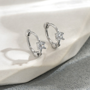 Geometric Stud <b>Earrings</b> Inlaid With Zircon Claw Setting Stainless Steel Ear <b>Post</b> For Women Fashion Jewelry - Product Image 3