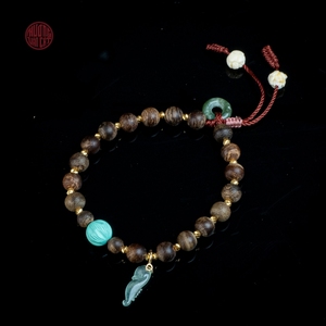 Near Sinking Agarwood Bracelet 6mm Beads with Red Quartz and <b>Jade</b> Accents Style 12 Premium Oud Wood Jewelry - Product Image 2