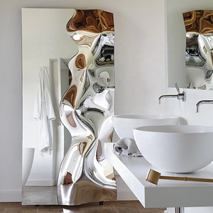 Specchio <span class=keywords><strong>da</strong></span> <span class=keywords><strong>Parete</strong></span> Moderno in Metallo a Onda, Decorazione Scintillante Fatta a Mano, Specchio in Acciaio Inossidabile Smussato, Splendida Scultura Artistica <span class=keywords><strong>da</strong></span> <span class=keywords><strong>Parete</strong></span> Argento di Lusso - Product Image 1