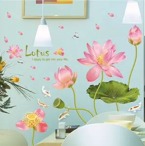 Pegatinas de pared para sala de estar, papel tapiz decorativo, flor autoadhesiva de loto