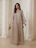 Robe longue élégante perlée rose, style modeste, pour femmes musulmanes, tunique indonésienne, style marocain, en polyester, Abaya, pour mariage, Aïd, motif floral, col en V
