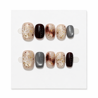 Faux ongles décoratifs à presser, motif floral doré nude, bordeaux et gris, pour collections de beauté de boutique