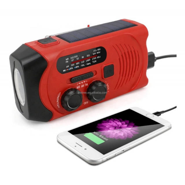 Model Hm-088 Small Fm Portable Digital Weather Radio Solar 2000mah with Flashlight