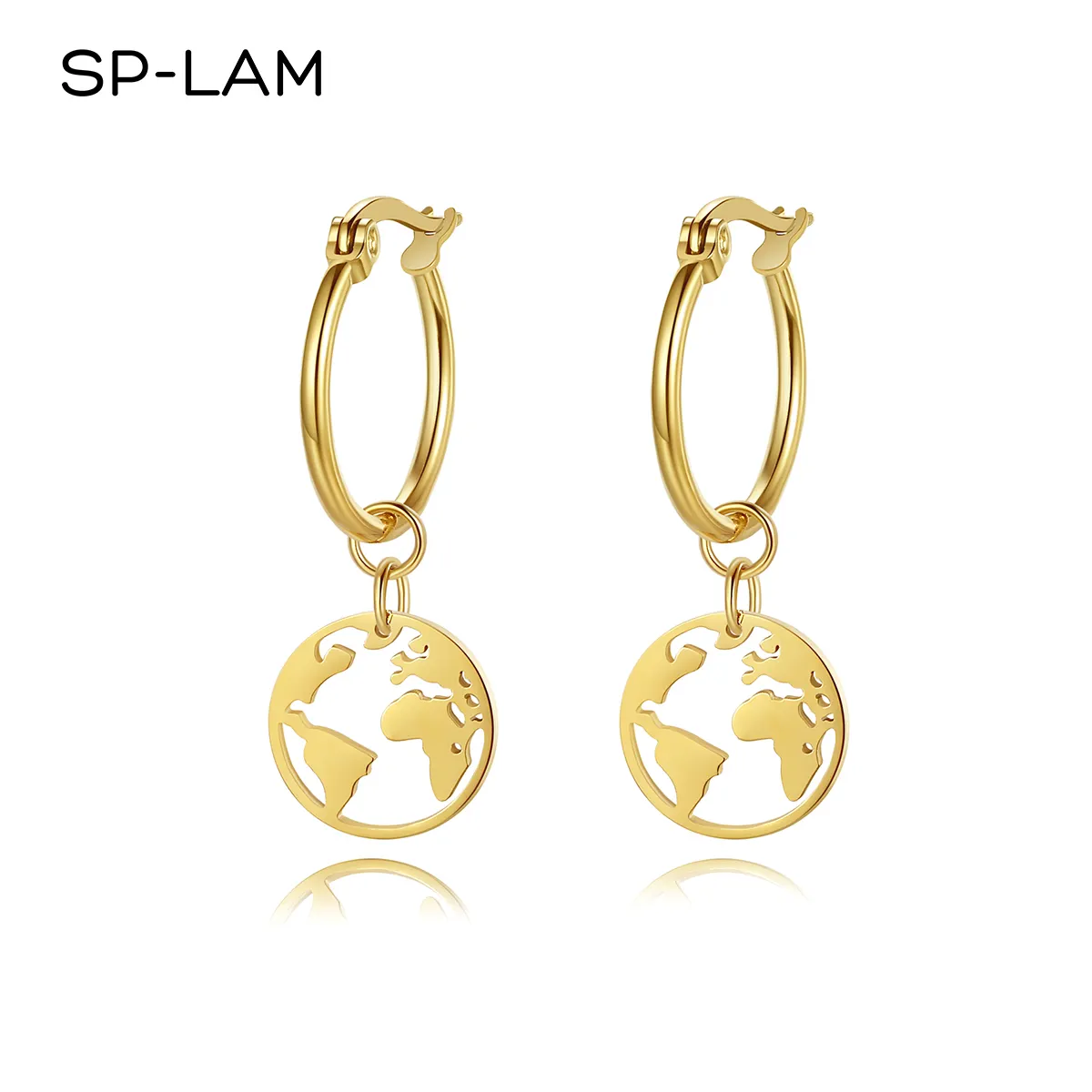 SP-LAM Fashion 2021 World Map Trend Woman Elegant Earing Gold Plated Stainless Steel Earring