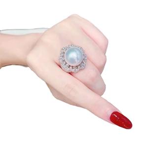 แหวนมุกแท้ธรรมชาติทรงกลม 13-14 มม. รุ่น Wenchi Luxury Edition ดีไซน์ก๊อกน้ำ สวยหรู บรรจุกล่องของขวัญ เงินแท้ ผลิตในจีน - Product Image 5