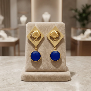 Gold Plated Ethnic Classic Design <b>Sapphire</b> Hydro Gemstone <b>Drop</b> <b>Earrings</b> Set-Gift Dangle <b>Earrings</b> for Party Jaipur Gems Jewelry - Product Image 2