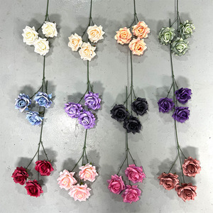 Flor de Rosa Artificial de Seda, 3 Cabezas, Malla, Decoración para Bodas y Hogar, Flor de Plástico - Product Image 2