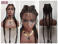 Perruque Synthétique Tressée LINDAL 4 Tresses, Devant en Dentelle Nouée à la Main, Prête à l'Expédition, Design Attrayant, Couleurs 1/27 Noir 1/99J 27/613 1/30 1b/613
