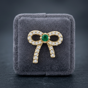 NOUVELLE ARRIVÉE 2026 Boucles d'oreilles de mode précieuses et élégantes en or jaune 10K avec émeraude ronde de 2 mm et diamant rond de 1/6 carat - Product Image 4