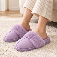 Pantoufles croisées plissées en peluche lavande, mules d'intérieur en mousse à mémoire de forme EVA, chaussures souples pour la maison