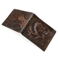 Dompet kulit asli model Tiongkok, dompet Vintage pola naga asli, dompet kustom banyak warna