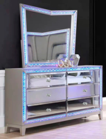 Ensemble de 5 pièces de haute qualité avec commode blanche + table de nuit + commode à 4 tiroirs + lit de rangement LED +