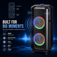 HANSUO HS-TD1010 Speaker Karaoke Lantai Ganda 10 Inch dengan Dua Mikrofon Nirkabel USB FM dan Tweeter Ganda