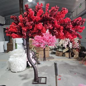 Arbre de cerisier rouge au toucher réel, décoration de scène d'événement de mariage, arbre de fleurs artificielles prêt à l'emploi, décoration intérieure et extérieure - Product Image 1