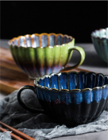 Ensemble tasse et soucoupe à thé en porcelaine côtelée motif chrysanthème bleu vintage 220 ml, résistant à la chaleur, écologique, vaisselle de style américain