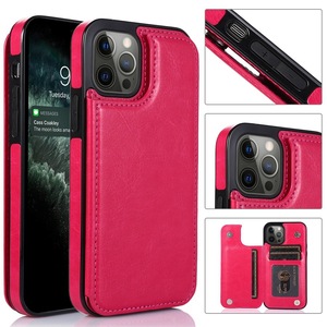 Suitable for IPhone15 14 Pro Max Solid Color <strong>Double</strong> Buckle Mobile Phone Leather <strong>Case</strong> for Apple 13 Wallet Card <strong>Protective</strong> <strong>Case</strong> - Product Image 3