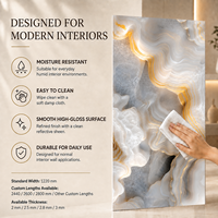 Panneau mural en PVC haute brillance MORLENX, texture marbre UV gris argenté agate, pour projets d'aménagement intérieur hôtelier