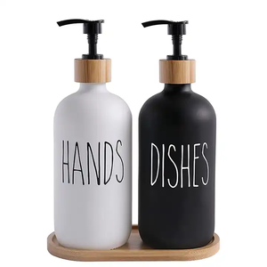 Dispensador <span class=keywords><strong>de</strong></span> jabón blanco y negro al por mayor, 2 unidades, juego <span class=keywords><strong>de</strong></span> accesorios <span class=keywords><strong>de</strong></span> <span class=keywords><strong>baño</strong></span>, dispensador <span class=keywords><strong>de</strong></span> jabón con loción, juego <span class=keywords><strong>de</strong></span> cristal con bombas y bandeja <span class=keywords><strong>de</strong></span> Bambú - Product Image 1