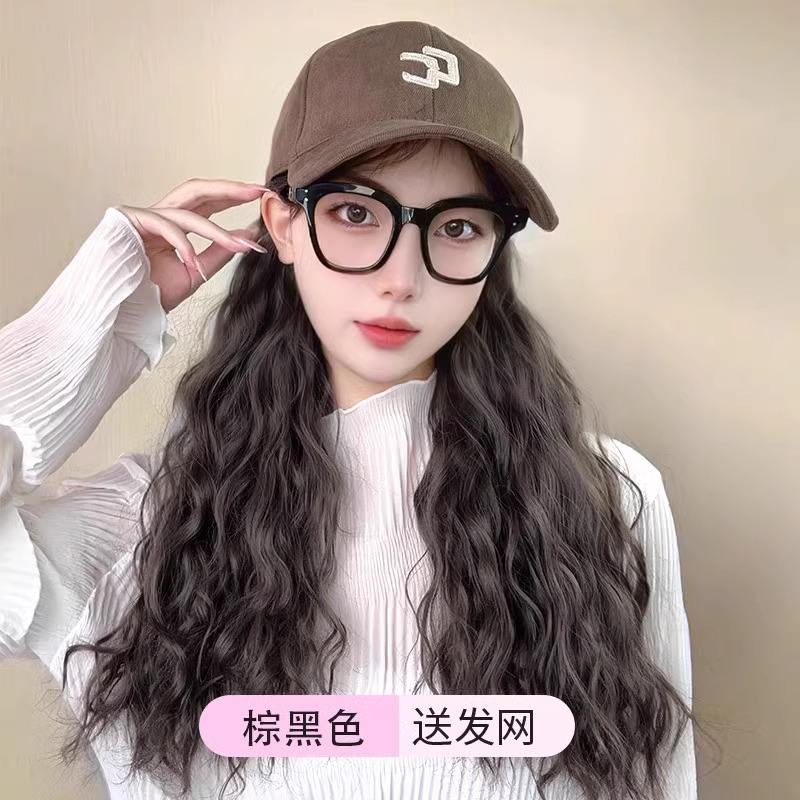 หมวกเบสบอลสีน้ำตาลพร้อมพู่สีคอร์นโรว์ [สีน้ำตาลดำ]